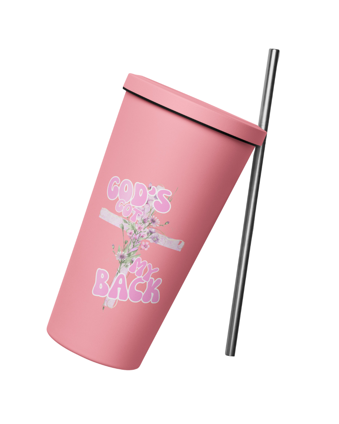 "GOD'S GOT MY BACK" INSULATED STRAW TUMBLER