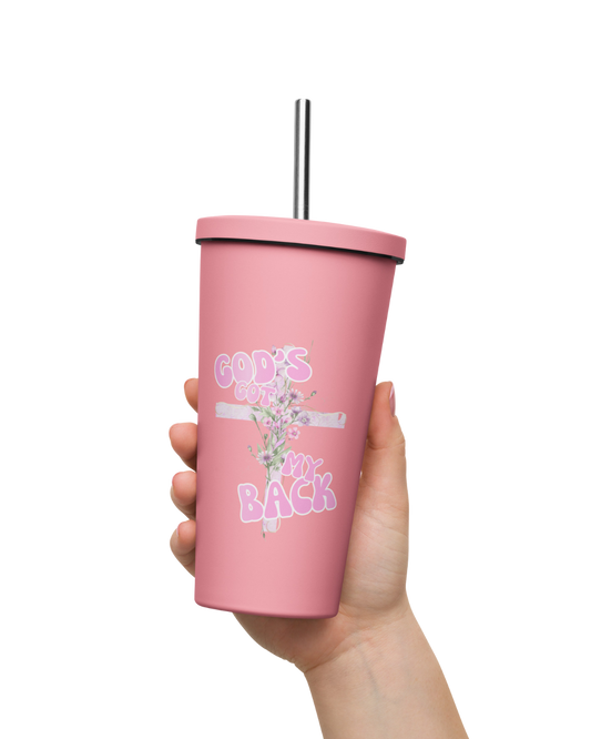 "GOD'S GOT MY BACK" INSULATED STRAW TUMBLER